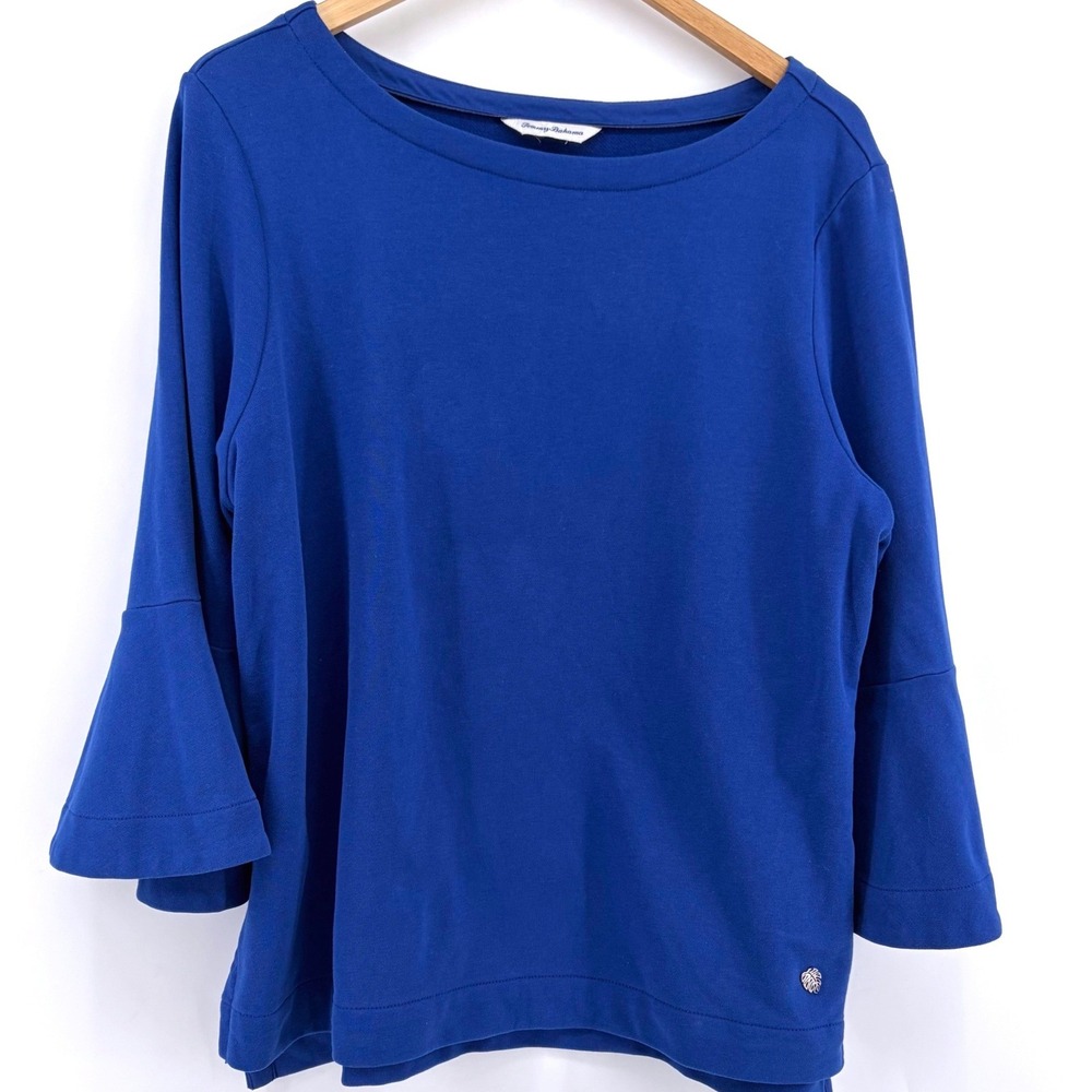 Tommy Bahama Womens Royal Blue Bell Sleeve Boat Neck Knit Top Size Large
